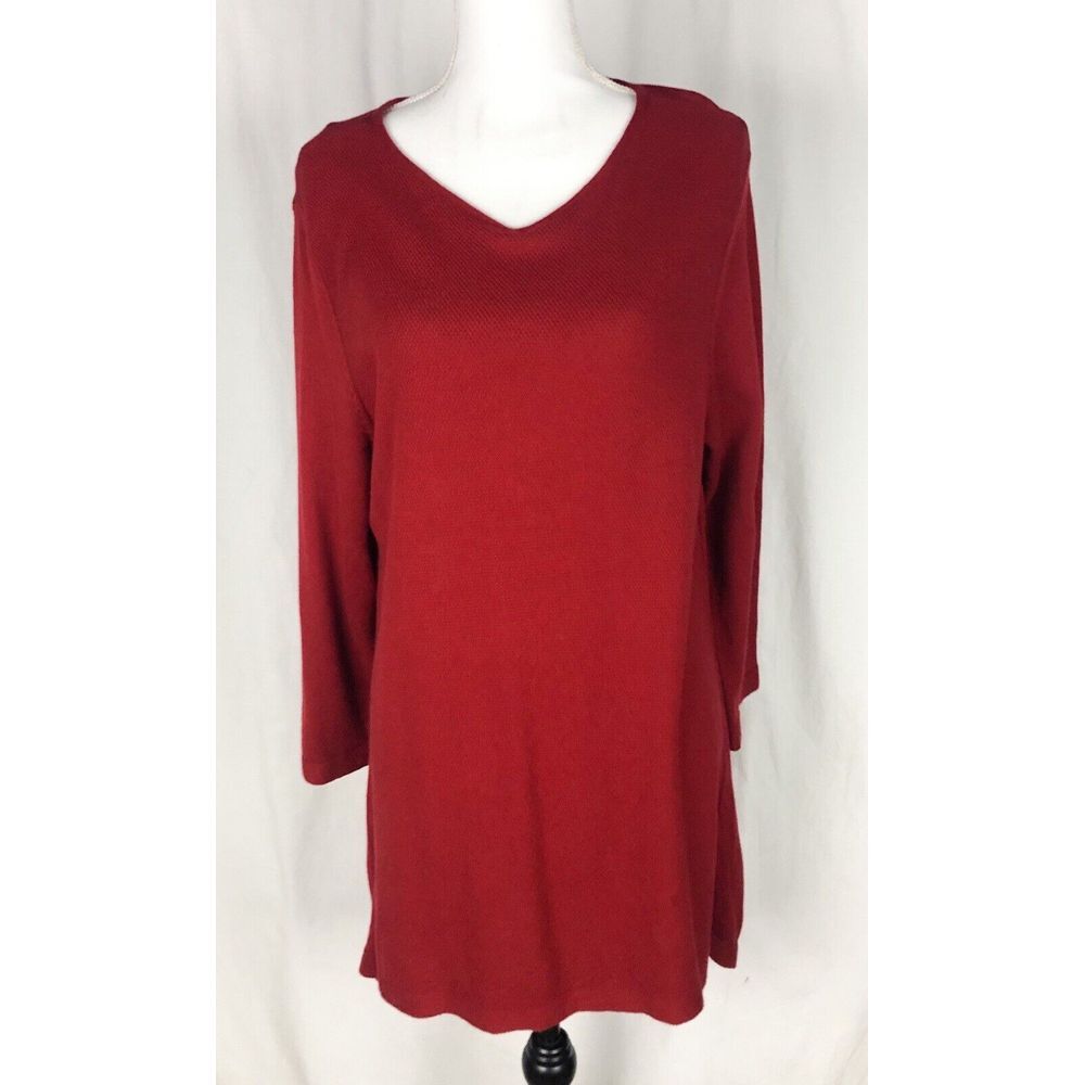 J. Jill 3/4 sleeves V neck Red tunic sweater size XL